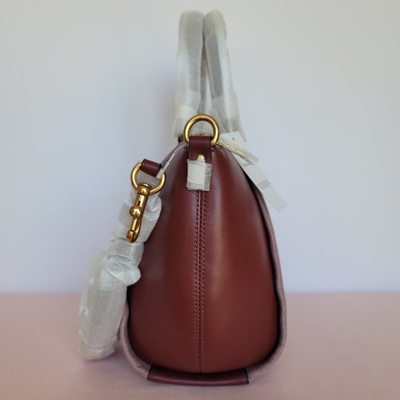 COACH Elise Badge Satchel In Jacquard & Refined Leather- Wine Multi $245⭐ - Picture 9 of 16